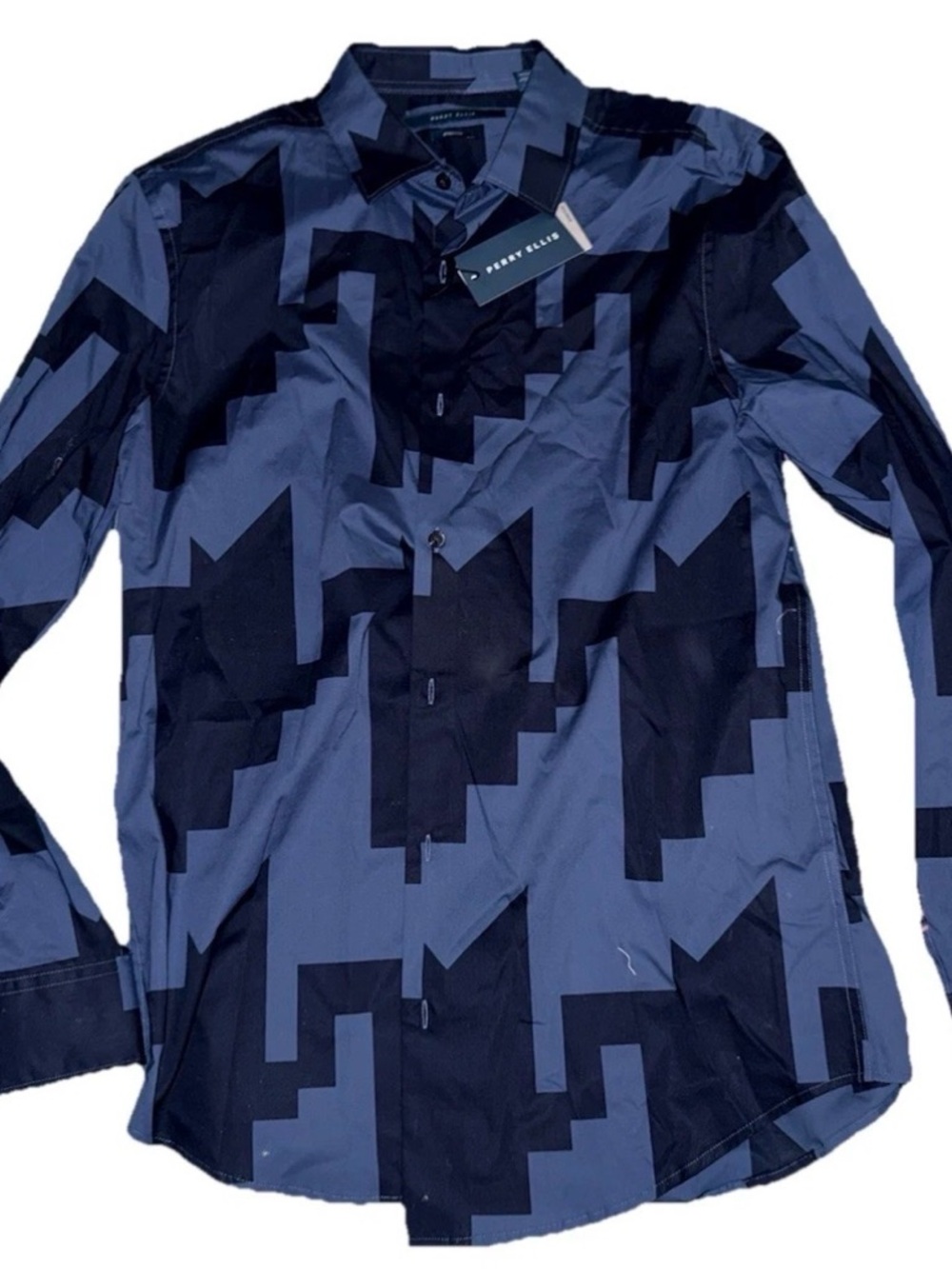 Perry Ellis Navy and blue Geometric Button-Front Shirt Jacket